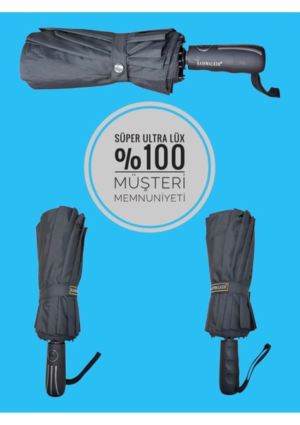 16 Tellik Tam Otomatik Rüzgar Korumalı Şemsiye Siyah