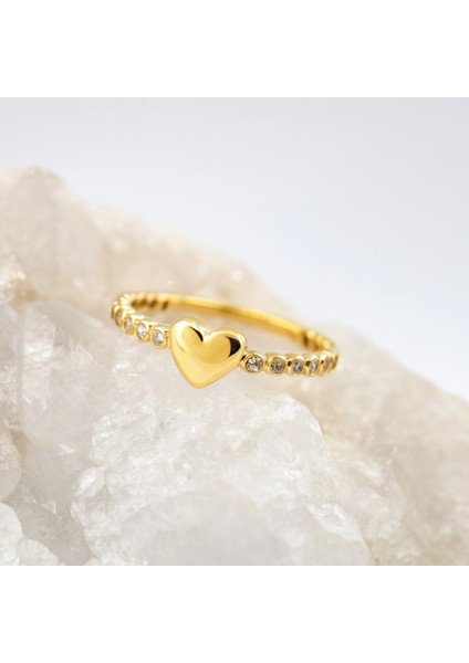 14 Ayar Altın Bezel Kalp Yüzük, Sonsuzluk Sıra Taşlı Yüzük modelleri