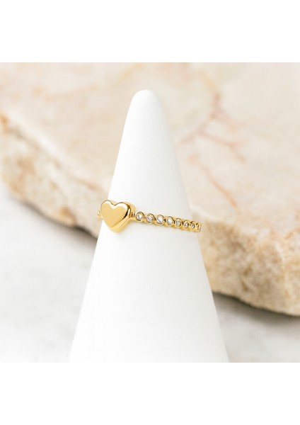 14 Ayar Altın Bezel Kalp Yüzük, Sonsuzluk Sıra Taşlı Yüzük fırsatları