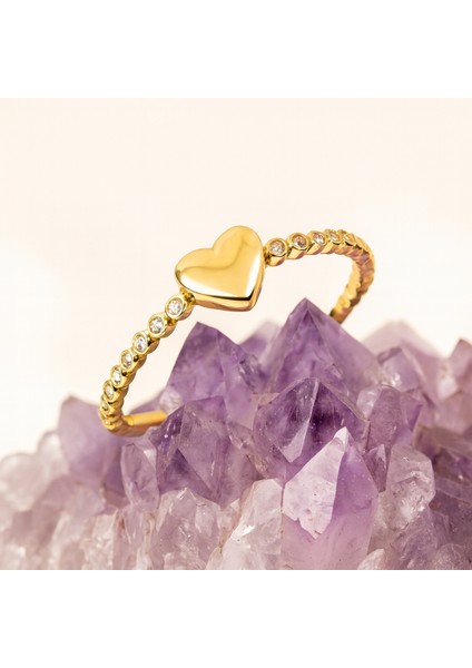 14 Ayar Altın Bezel Kalp Yüzük, Sonsuzluk Sıra Taşlı Yüzük indirimleri