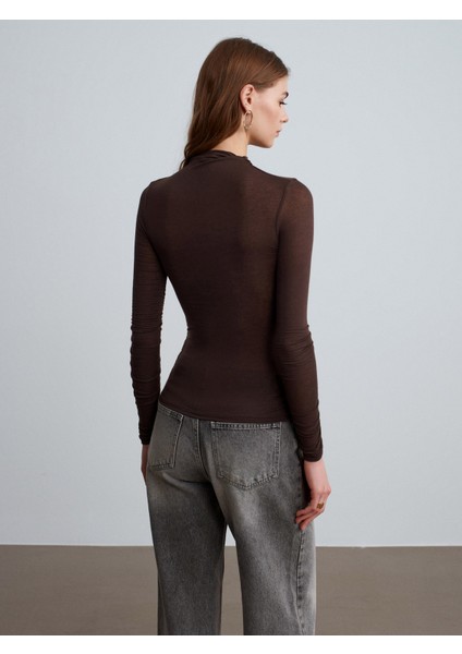 32333 Kaşmir Karışımlı Büzgülü Bluz-Kahve fiyatları