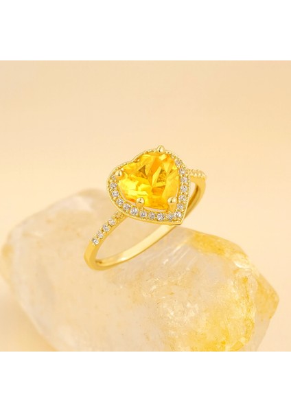 14 Ayar Altın Kalp Kesim Sitrin Yüzük, Evlilik Teklifi Yüzüğü modelleri