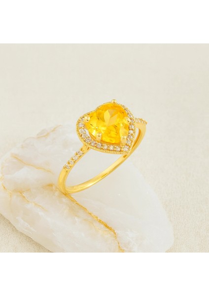 14 Ayar Altın Kalp Kesim Sitrin Yüzük, Evlilik Teklifi Yüzüğü indirimleri