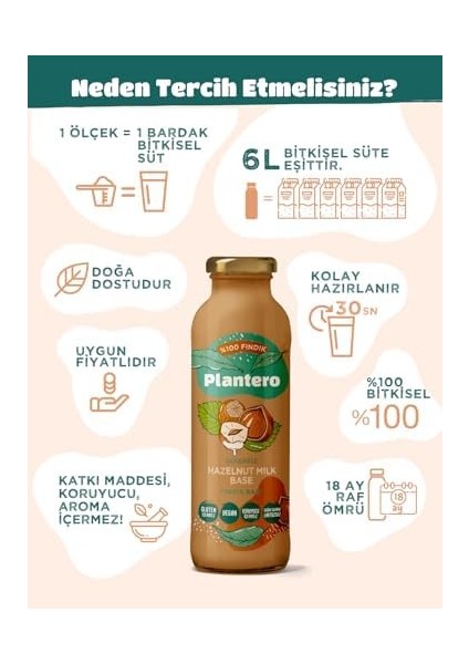 Plantero Fındık Sütü Konsantresi (250GR,%100 Fındık, Şekersiz, 6 Litre Süt) modelleri