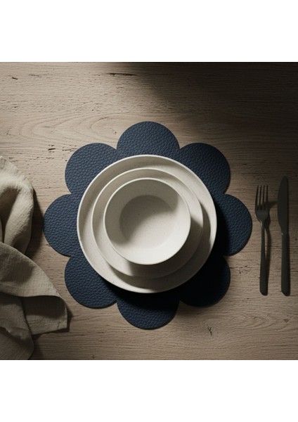 2 Adet Deri Amerikan Servis-Kolay Silinebilir SUPLA-33X33 Cm-Simetrik Yapraklar Desenli