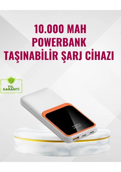 Powerbank 10000 Mah – Çift USB Çıkışlı, Type-C Girişli, Şık Beyaz Tasarım