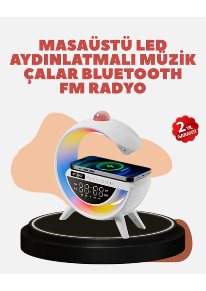 Bluetooth 5.0 Kablosuz Şarj Rampalı Fm Radyo ve Rgb Işıklı Hoparlör
