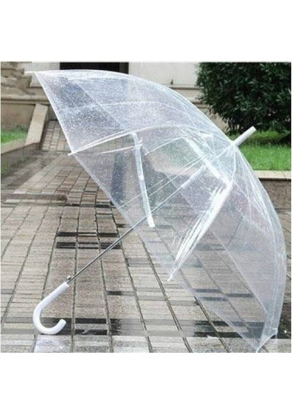 Şeffaf Baston ve Şemsiye Seti, Beyaz, Hafif ve Şık Tasarım