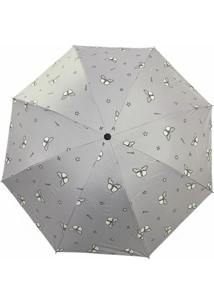 Kelebek Desenli, Hafif ve Uv Korumalı Katlanabilir Şemsiye Mor