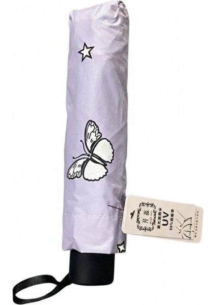 Kelebek Desenli, Hafif ve Uv Korumalı Katlanabilir Şemsiye Mor fiyatları