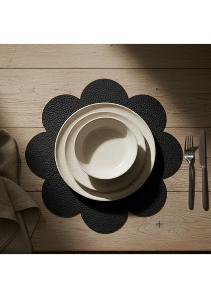 2 Adet Deri Amerikan Servis-Kolay Silinebilir SUPLA-33X33 Cm-Simetrik Yapraklar Desenli