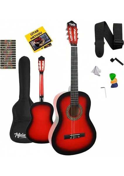 CG-270RD Kırmızı Renk Klasik Gitar 4/4 Yetişkin Boy Sap Ayarlı Full Set