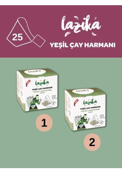 ( 2'li Set) Yeşil Harman Yasemin Çiçeği Tarçın (2*37,5 G)-Pla Piramit Poşet, Antioksidan Kaynağı
