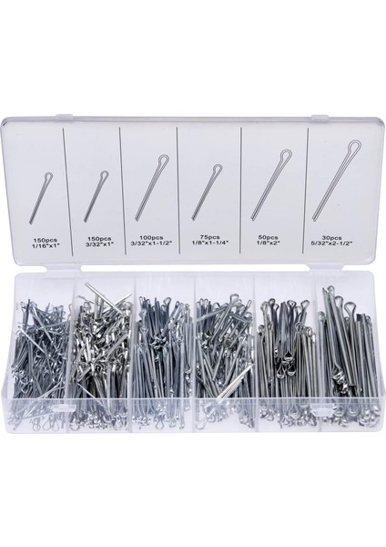 50454A Pim Çeşitleri | 555 Parça | Çinko Kaplama Üstün Kalite | Çelik Bölünmüş Pin Bağlantı Elemanı Klipsleri | Düz Tokalar | Pimleri Veya Somunlarını Yerinde Tutar