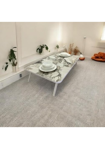 Sofrası Mutfak Sofrası Taşınabilir 60 x 100 cm Balkon Sofra (Beyaz Mermer) fiyatları