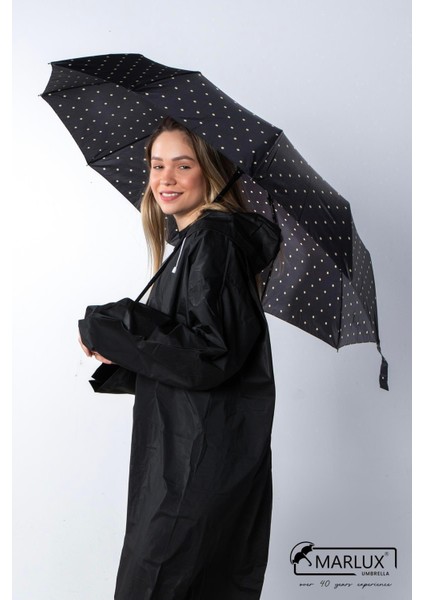 Siyah ve Krem Benekli, Ahşap Saplı Tam Otomatik Şemsiye, Şık ve Dayanıklı Tasarım fiyatları