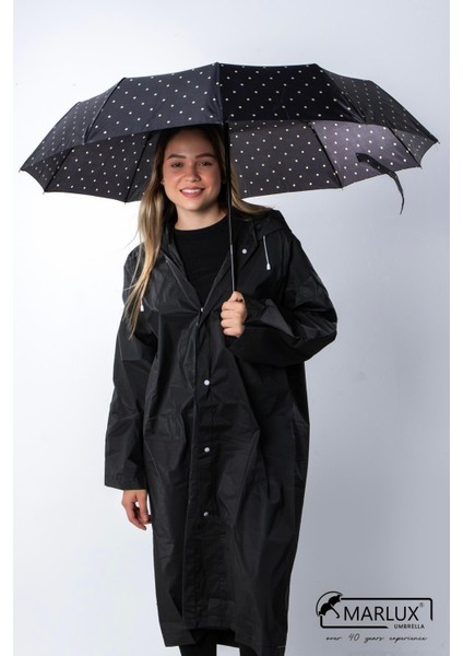 Siyah ve Krem Benekli, Ahşap Saplı Tam Otomatik Şemsiye, Şık ve Dayanıklı Tasarım fırsatları