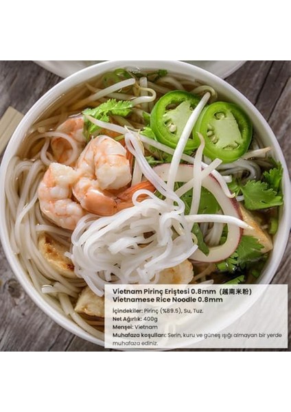 Bamboo Lady Vietnam Pirinç Eriştesi 0.8mm (Vietnamese Rice Noodle 0.8mm) - 400G modelleri