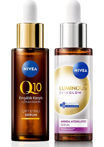 Nivea LUMINOUS630 Skin Glow Anında Aydınlatıcı Cilt Bakım Serumu 30ML ve Q10 Kırışıklık Karşıtı Serum 30ML