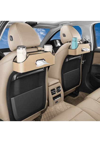 2 Içecek Fincanı Cep Telefonu Tutucuları Kancalar ve Doku Kutusu Aksesuarları ile Araba Başlığı Arka Koltuk Organizatörü - Bej (Yurt Dışından) modelleri