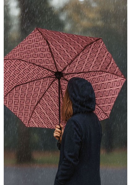 Kırmızı Desenli Tam Otomatik Fiber Telli Şemsiye, Şık ve Kullanışlı Tasarım