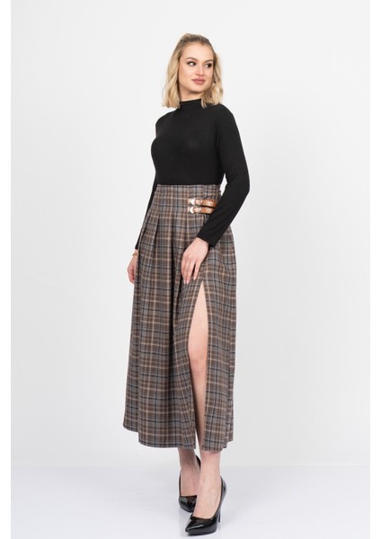 Royal Plaid Slit Skirt – Ekose Premium Long Skirt 6831 fırsatları