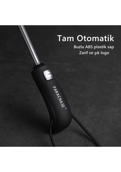 8 Tellili Otomatik Şemsiye, Kılıflı, Çap 122 Cm, Siyah, Rüzgarda Dayanıklı