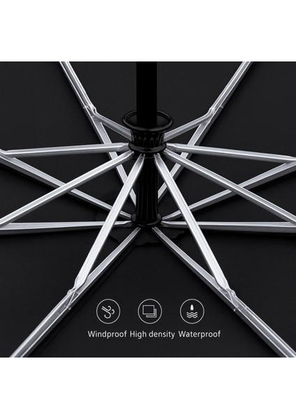 8 Tellili Otomatik Şemsiye, Kılıflı, Çap 122 Cm, Siyah, Rüzgarda Dayanıklı