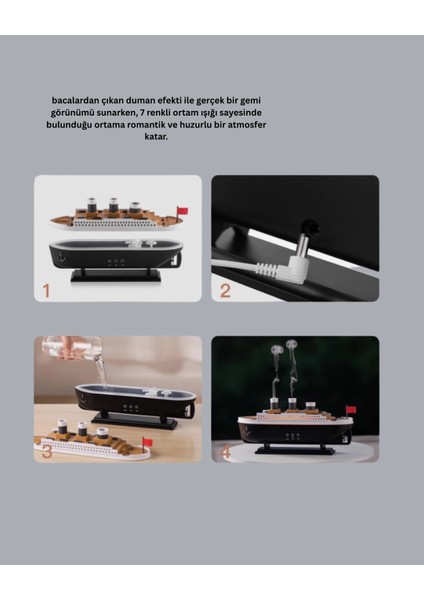 Buhar Efektli Titanik Gemi Oda Kokusu Difüzör LED Işıklı Nemlendirici fiyatları