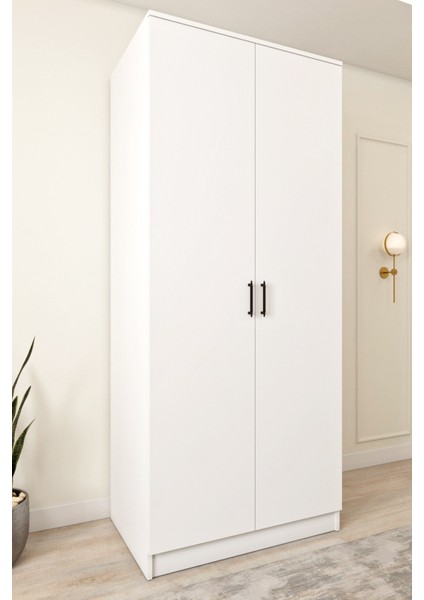 Ases ESL153 Geniş Gardırop 2 Kapaklı 2 Askılı Giysi Dolabı Beyaz - Safir Meşe