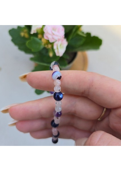 Daır El Yapımı Doğal Taş Bileklik - Ametist ve Pembe Kuvars (Aşk, Huzur ve Pozitif Enerji Bileziği) fiyatları