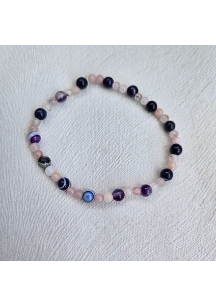 Daır El Yapımı Doğal Taş Bileklik - Ametist ve Pembe Kuvars (Aşk, Huzur ve Pozitif Enerji Bileziği) fırsatları