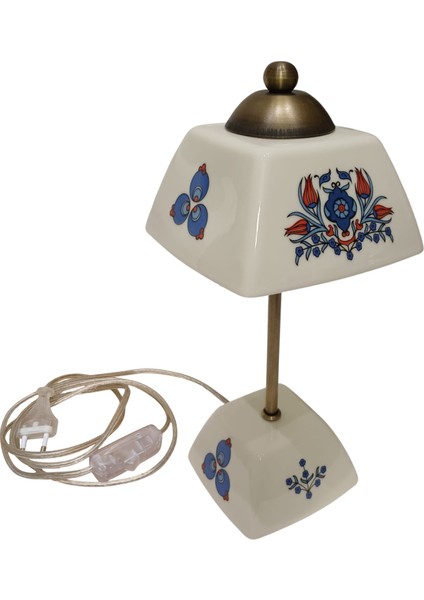 Abajur-Masa ve Gece Lambası-Dekoratif-Şeffaf Porselen-El Yapımı-Porselen Şapkalı-Krem Gövde indirimleri