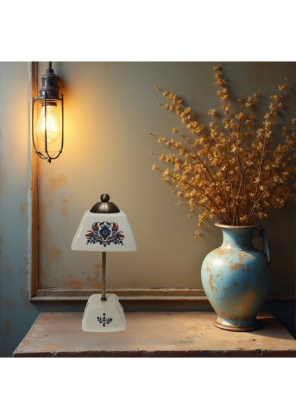 Abajur-Masa ve Gece Lambası-Dekoratif-Şeffaf Porselen-El Yapımı-Porselen Şapkalı-Krem Gövde