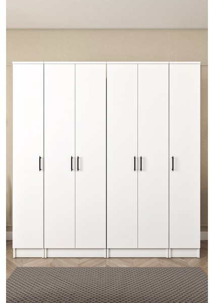 Ases ELA862 Geniş Gardırop Elbise ve Yüklük Dolabı 6 Kapaklı 14 Raflı 2 Askılı Modüler Dolap Beyaz fiyatları
