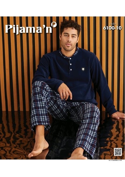 Erkek Düğme Yaka Kışlık Polar Pijama Takımı