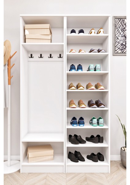 Ases ESL632 Modern Portmanto 4 Kapaklı Raflı Askılı Ayakkabılık Vestiyer Beyaz