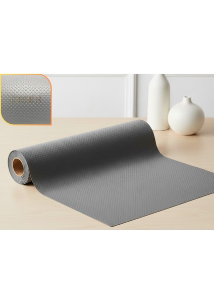 48 cm x 1 m koyu gri kabartma nokta desenli suni deri, Çekmece İçi Kaydırmaz Halı , çekmece halısı