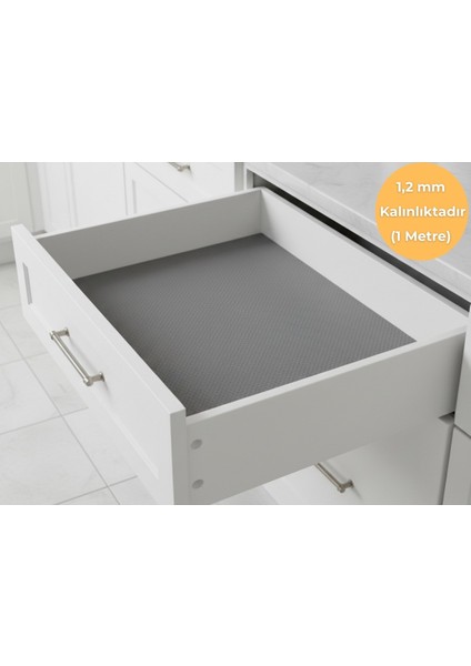 48 cm x 1 m koyu gri kabartma nokta desenli suni deri, Çekmece İçi Kaydırmaz Halı , çekmece halısı fiyatları