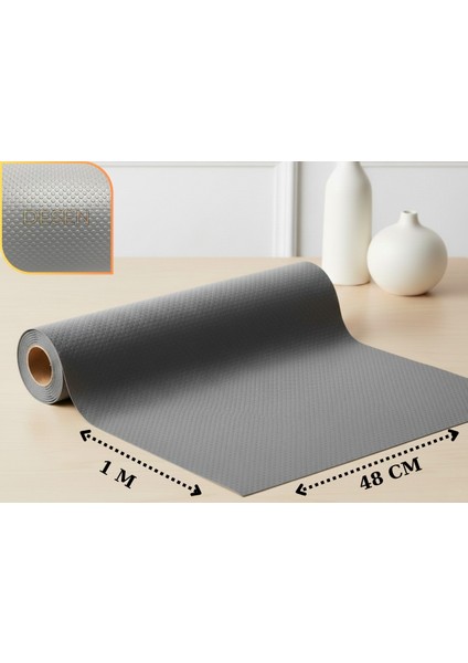 48 cm x 1 m koyu gri kabartma nokta desenli suni deri, Çekmece İçi Kaydırmaz Halı , çekmece halısı modelleri