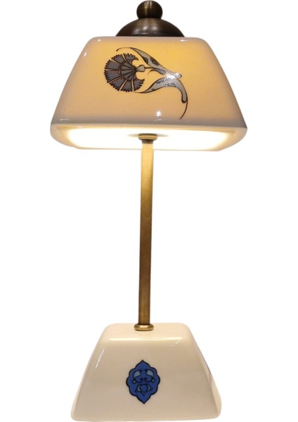 Abajur-Masa ve Gece Lambası-Dekoratif-Şeffaf Porselen-El Yapımı-Porselen Şapkalı-Krem Gövde