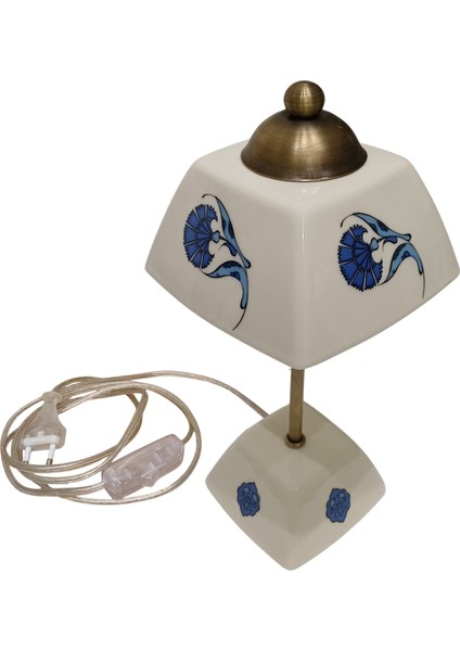 Abajur-Masa ve Gece Lambası-Dekoratif-Şeffaf Porselen-El Yapımı-Porselen Şapkalı-Krem Gövde indirimleri