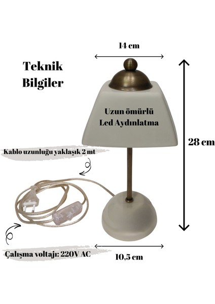Abajur-Masa ve Gece Lambası-Dekoratif-Şeffaf Porselen-El Yapımı-Porselen Şapkalı-Krem Gövde
