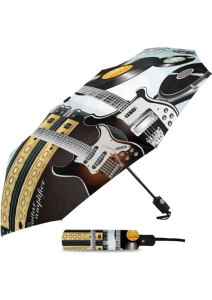 Gitar Desenli Şemsiye, Açık 64 Cm, Katlı 24 Cm, Dayanıklı ve Şık Tasarım