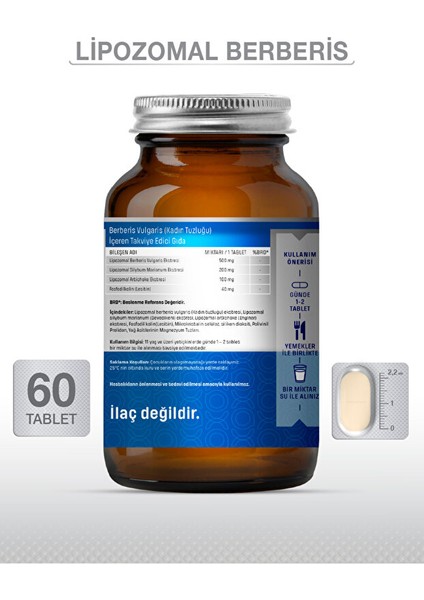 Lipozomal Berberis 60 Tablet Takviye Edici Gıda fiyatları
