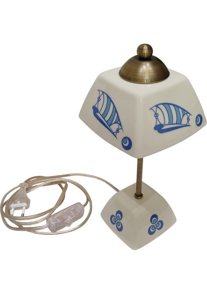 Abajur-Masa ve Gece Lambası-Dekoratif-Şeffaf Porselen-El Yapımı-Porselen Şapkalı-Krem Gövde indirimleri