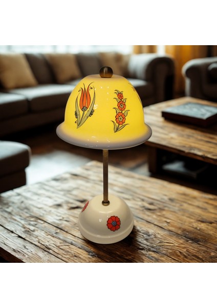 Abajur-Masa ve Gece Lambası-Dekoratif-Şeffaf Porselen-El Yapımı-Porselen Şapkalı-Krem Gövde