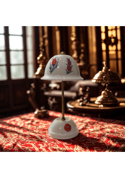 Abajur-Masa ve Gece Lambası-Dekoratif-Şeffaf Porselen-El Yapımı-Porselen Şapkalı-Krem Gövde
