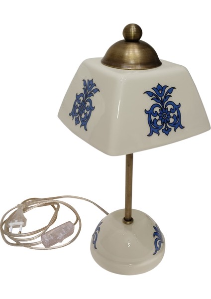 Abajur-Masa ve Gece Lambası-Dekoratif-Şeffaf Porselen-El Yapımı-Porselen Şapkalı-Krem Gövde