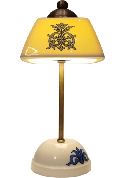 Abajur-Masa ve Gece Lambası-Dekoratif-Şeffaf Porselen-El Yapımı-Porselen Şapkalı-Krem Gövde